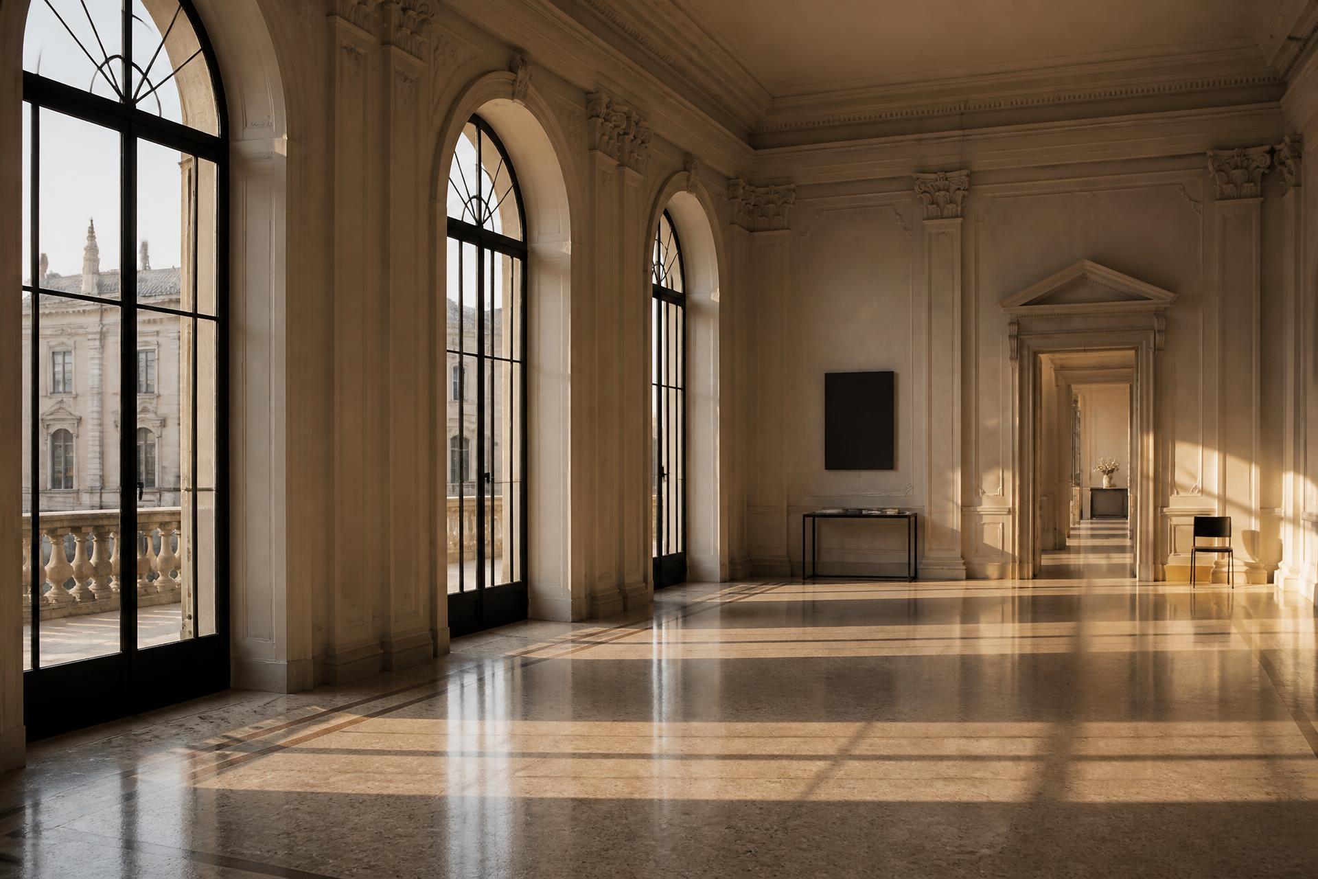 Palazzo classico italiano illuminato dalla luce del mattino